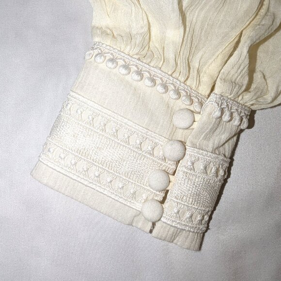 NWT Kivari | "Tana" Cotton Button Front Crochet Detail Blouse in Cream | Size 2* - Picture 9 of 14